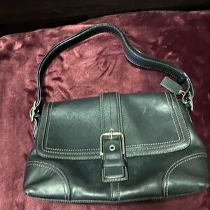 Coach Black Leather Shoulder Bag with Buckle